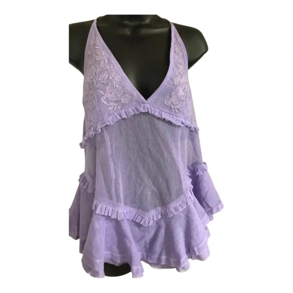 Free People intimately free purple lace mesh embroidered halter dress size Small - Picture 3 of 15